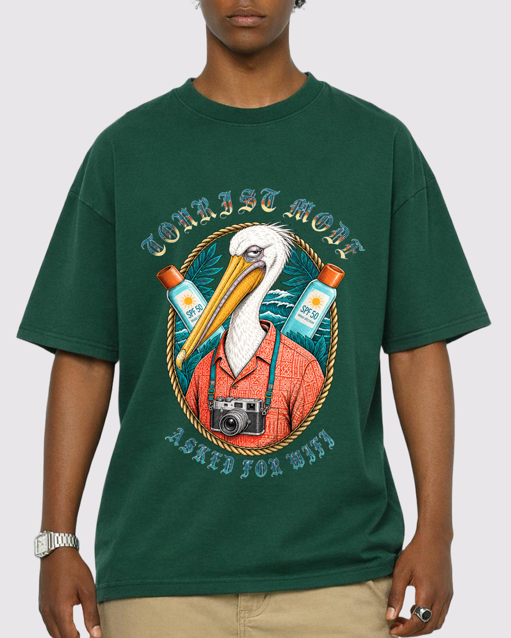 Tourist Mode, Asked For WiFi Retro Graphic T-Shirt, primary front view, image 1
