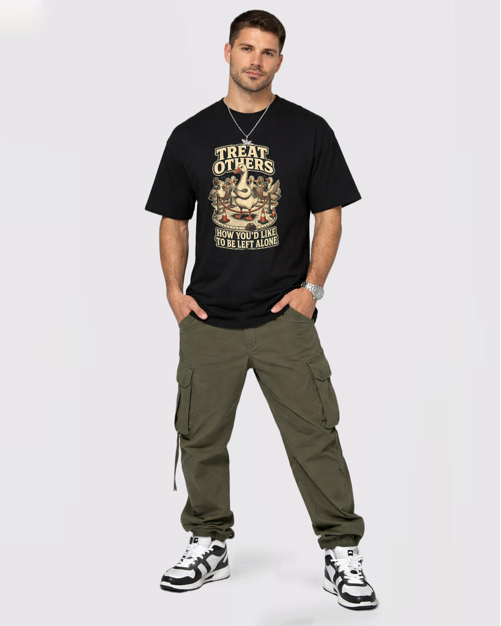 Treat Others How You'd Like to Be Left Animal Graphic T-Shirt, full body fit view, image 2