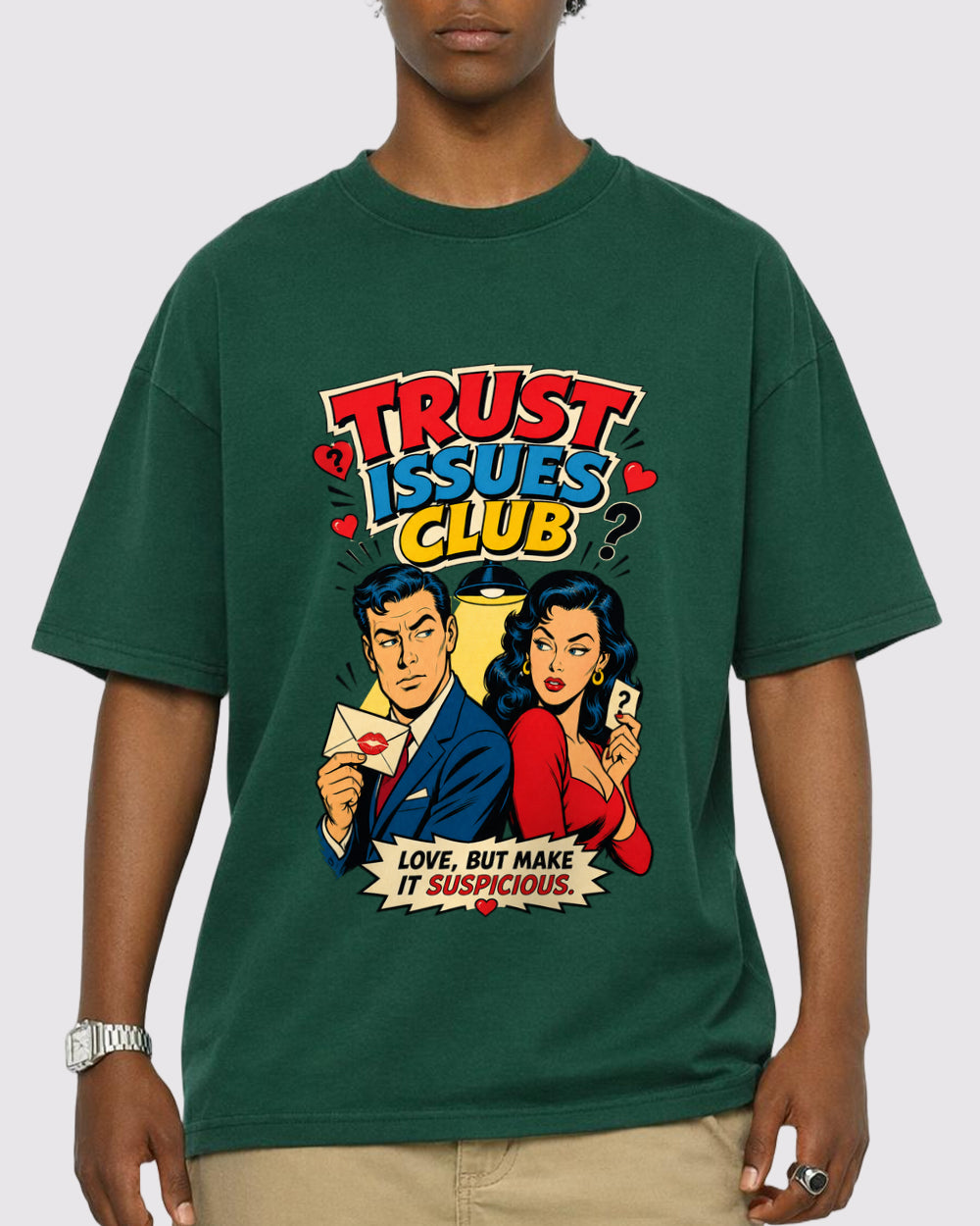 Trust Issues Club Funny Graphic T-Shirt, primary front view, image 1