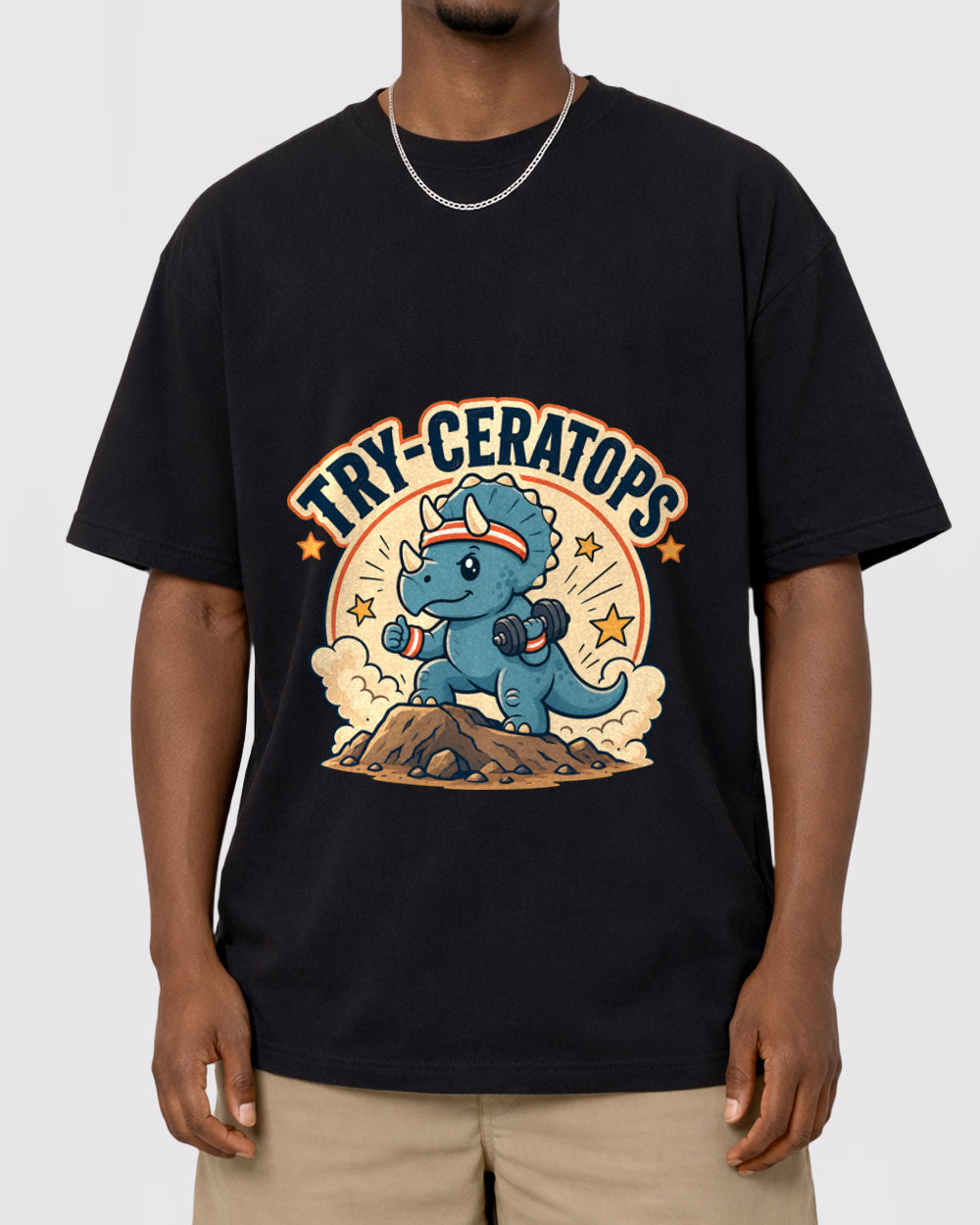 Try-Ceratops Dark Graphic T-Shirt, primary front view, image 1
