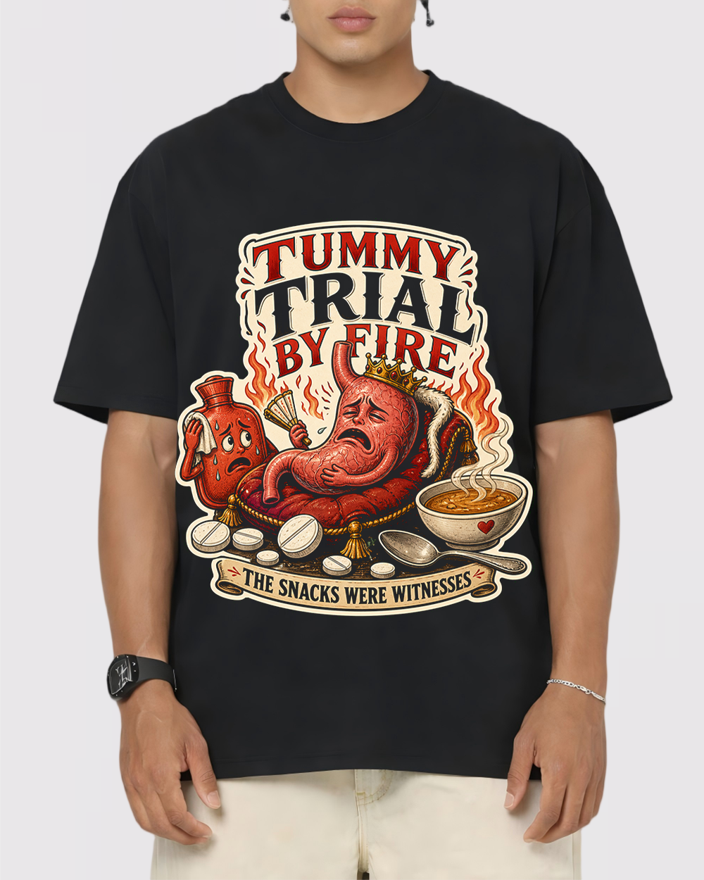 Tummy Trial By Fire Retro Graphic T-Shirt, primary front view, image 1