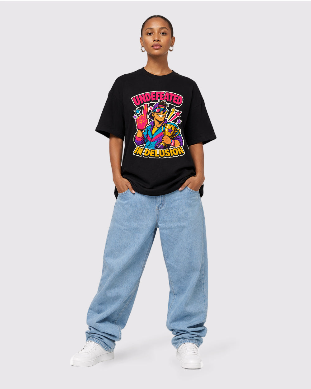 Beige Undefeated in Delusion Graphic T-Shirt full body fit view 2 image