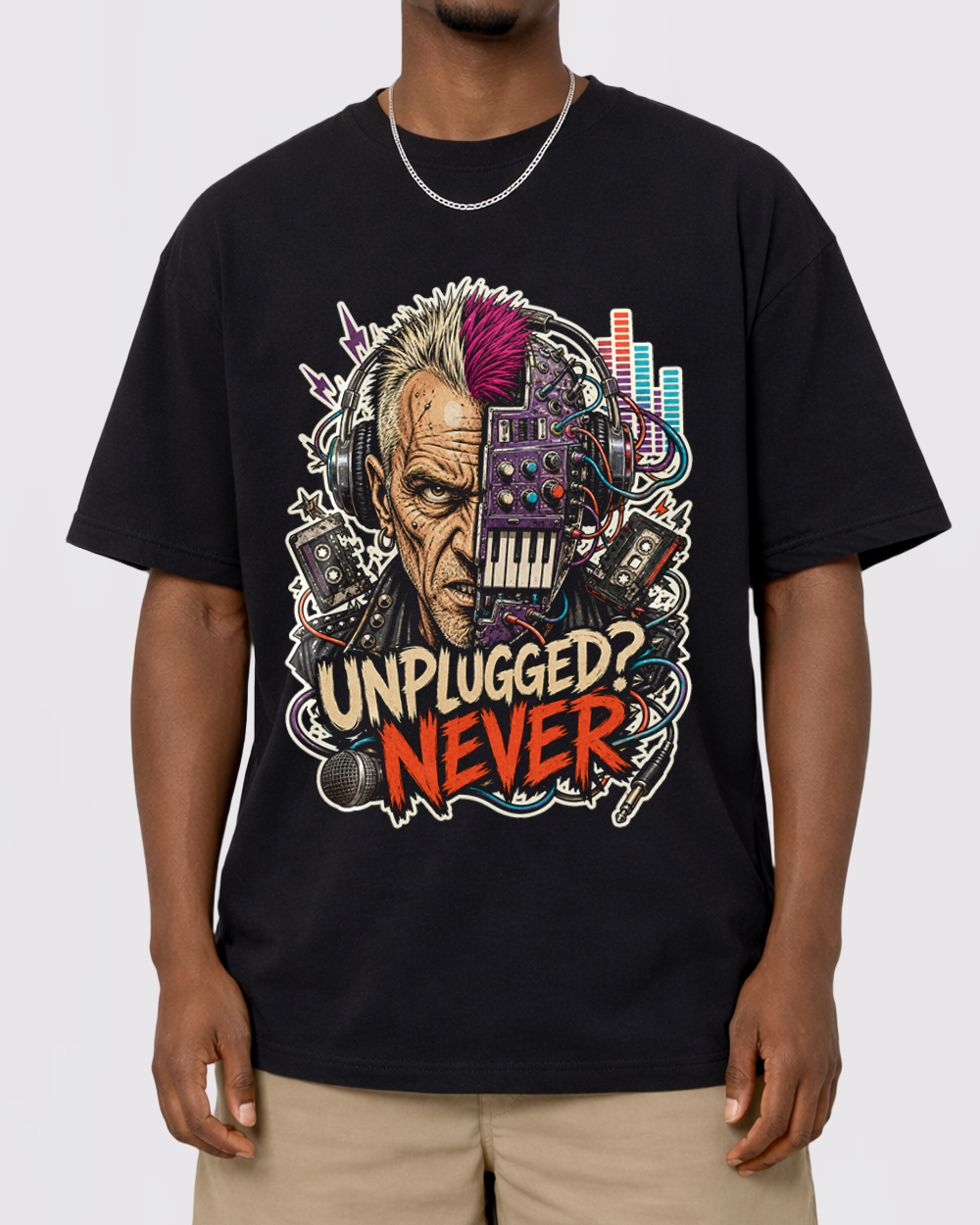 Unplugged? Never Retro Graphic T-Shirt, primary front view, image 1
