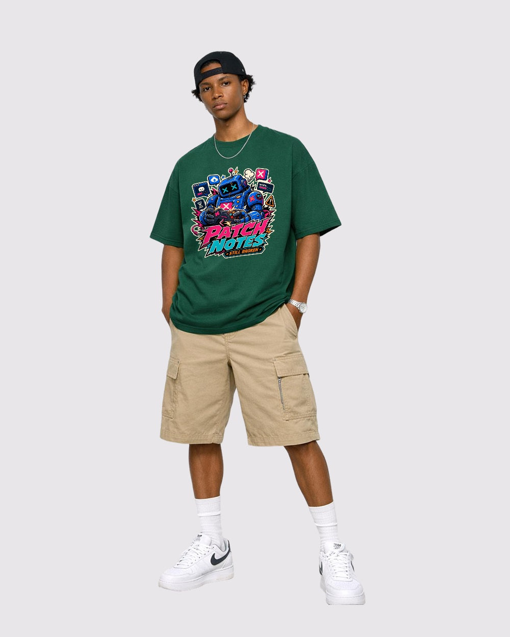 Update Patch Notes, Still Broken Streetwear Graphic T-Shirt, full body fit view, image 2