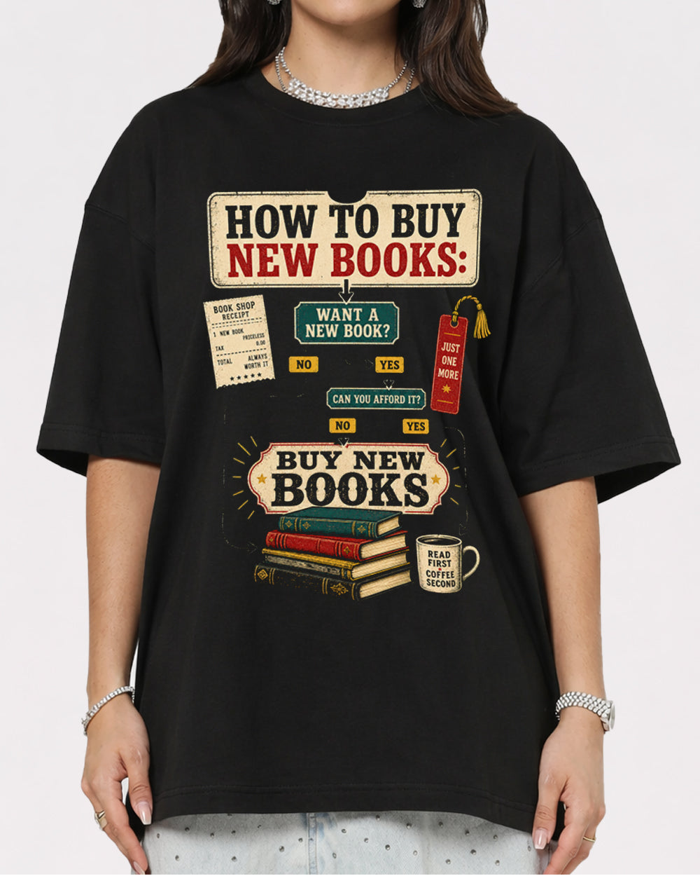 Want A New Book Pop Culture Graphic T-Shirt, primary front view, image 1