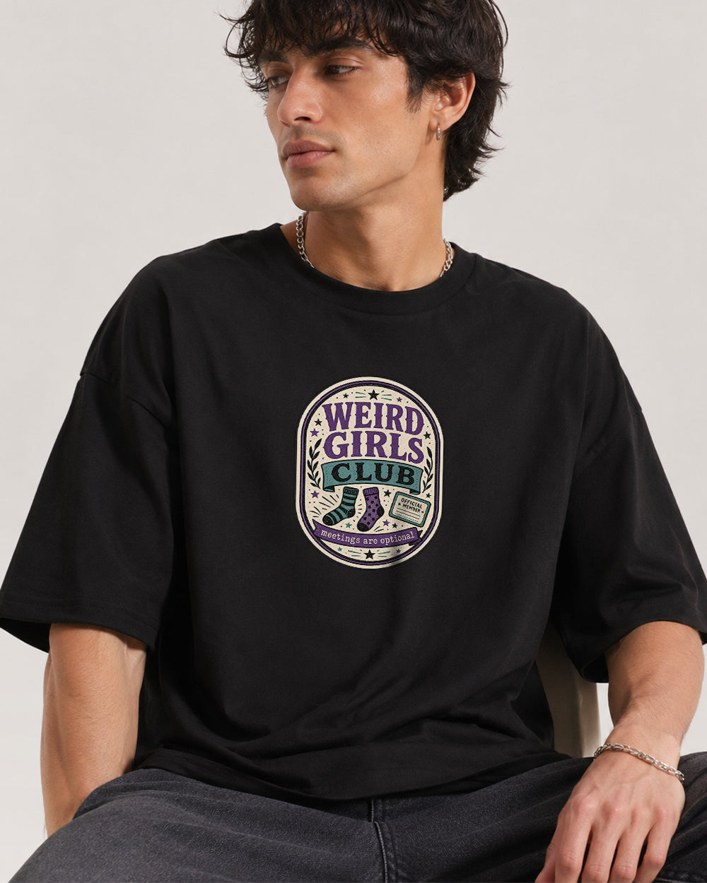 Weird Girls Club Pop Culture Graphic T-Shirt in Black, front model view 1