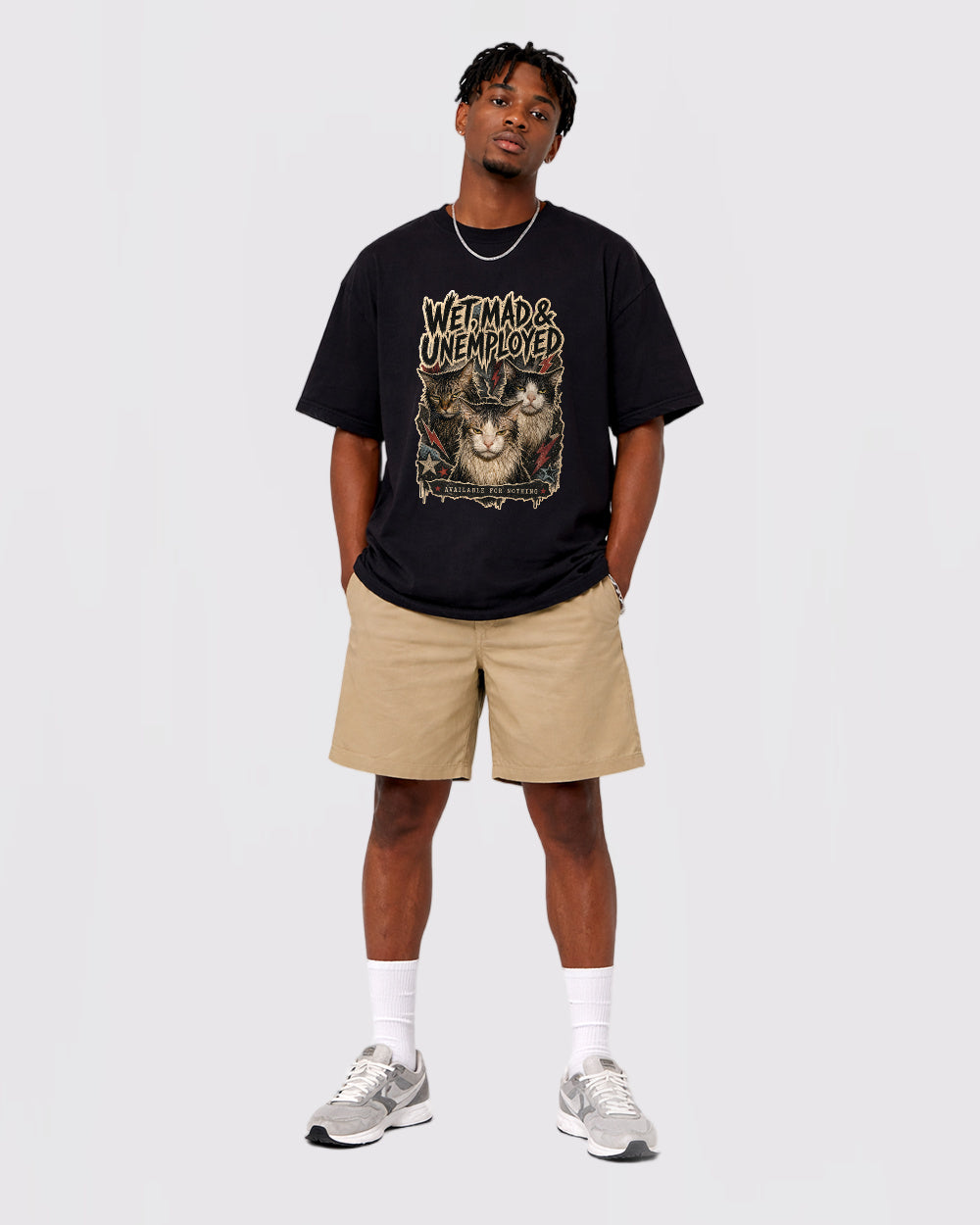 Wet, Mad And Unemployed Dark Graphic T-Shirt, full body fit view, image 2