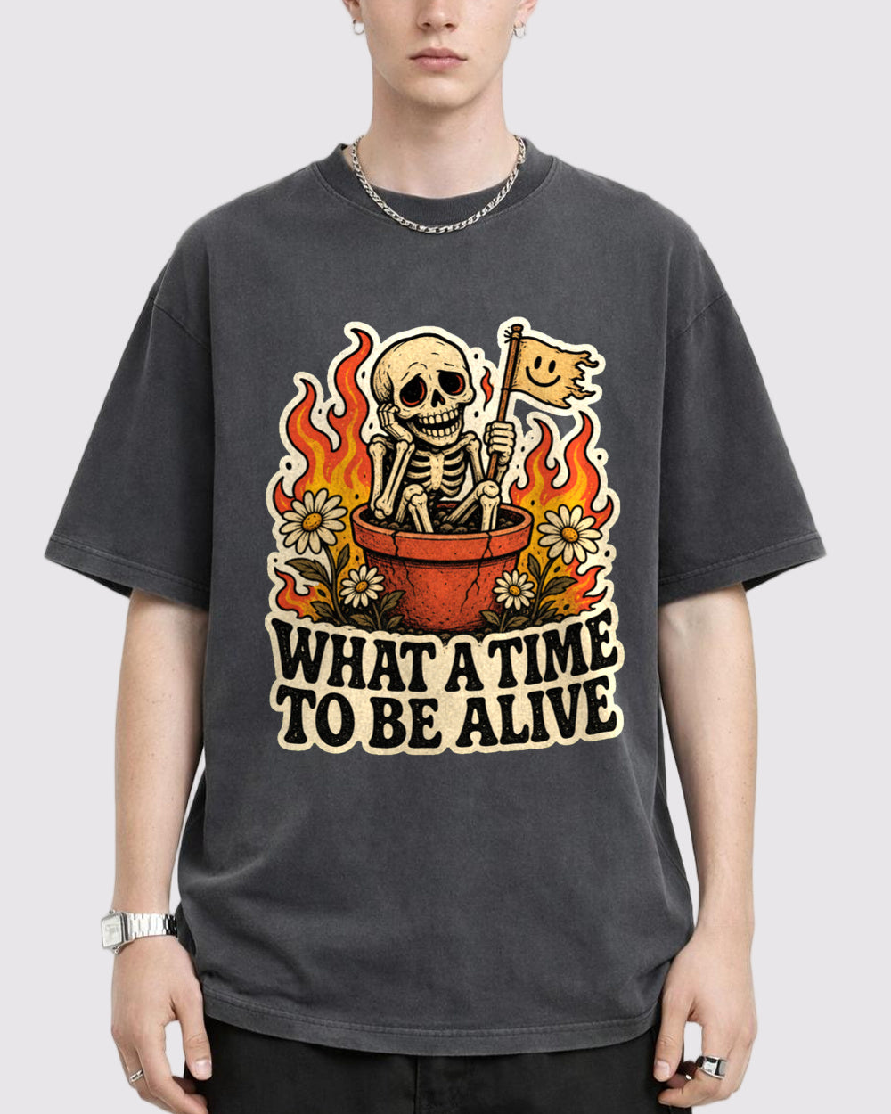 What A Time To Be Alive Dark Graphic T-Shirt, primary front view, image 1