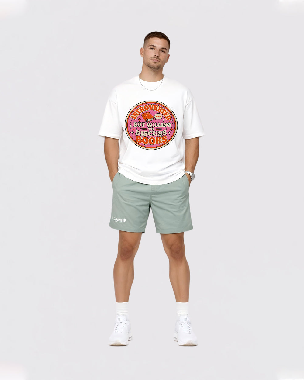Willing To Discuss Books Pop Culture Graphic T-Shirt, full body fit view, image 2