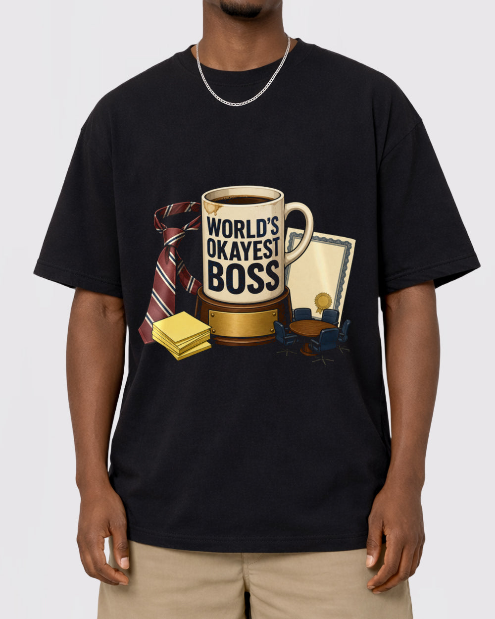 World's Okayest Boss Funny Graphic T-Shirt, primary front view, image 1