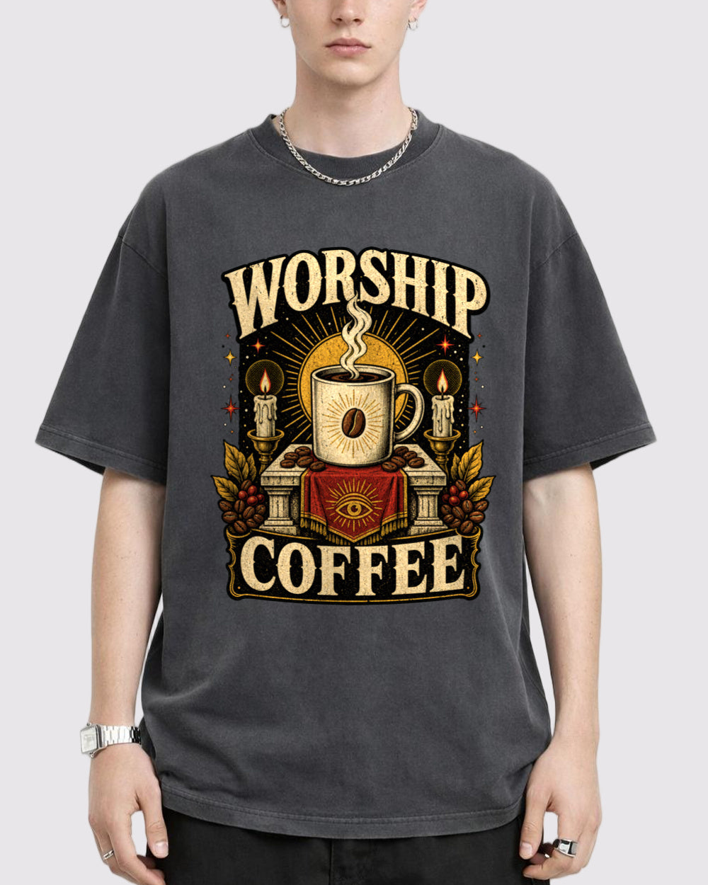 Worship Coffee Dark Graphic T-Shirt, primary front view, image 1