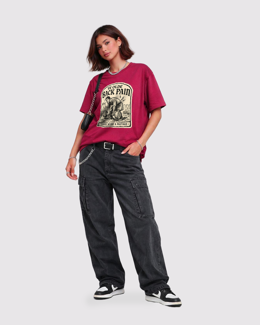 Ye Olde Back Pain Retro Graphic T-Shirt, full body fit view, image 2