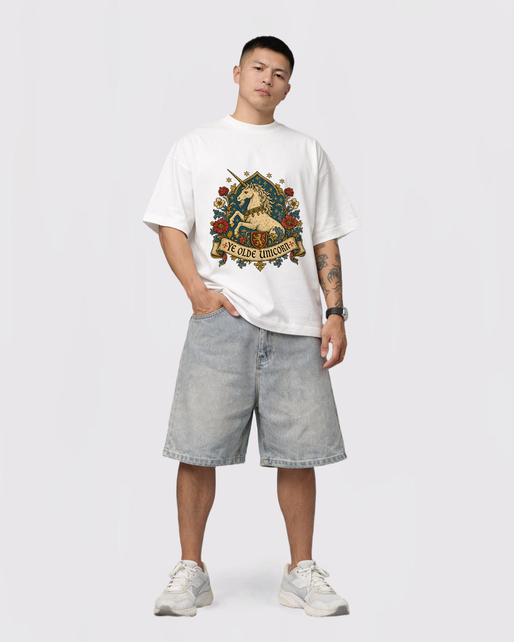 Ye Olde Unicorn Dark Graphic T-Shirt, full body fit view, image 2