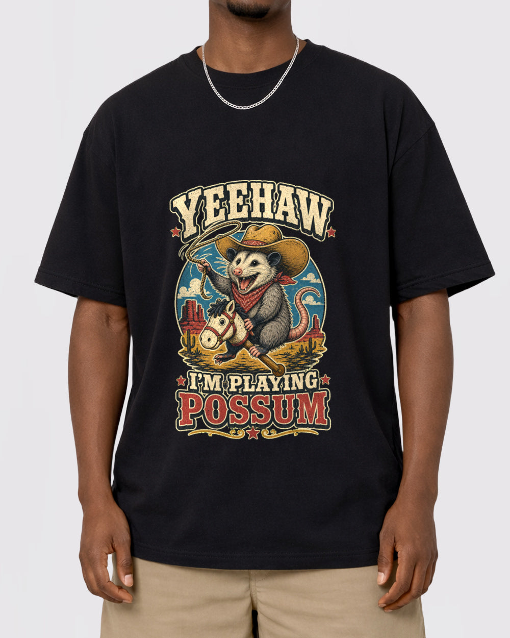 Yeehaw, I'm Playing Possum Animal Graphic T-Shirt, primary front view, image 1